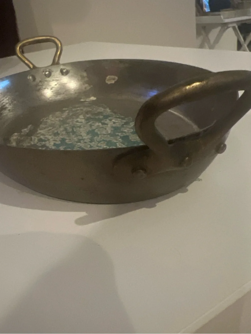 William Sonoma 10x7 Copper Au gratin Oval Pan/Brass Handles France